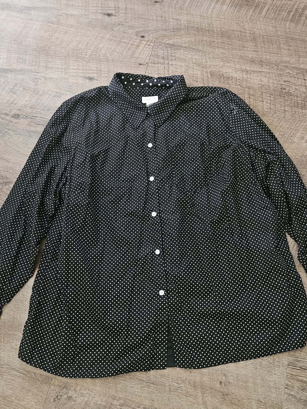 Liz Claiborne Top Women's Size 3X Black White Polka Dot Button Up Blouse Casual